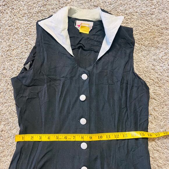 Vintage 90's Black Fitted Button Down Midi Dress M - Picture 2 of 4